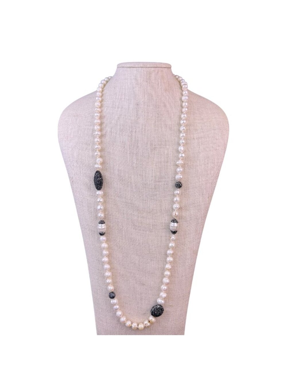 Contemporary Baroque Pearl Necklace With Black Pave Accented Spacers Elegant